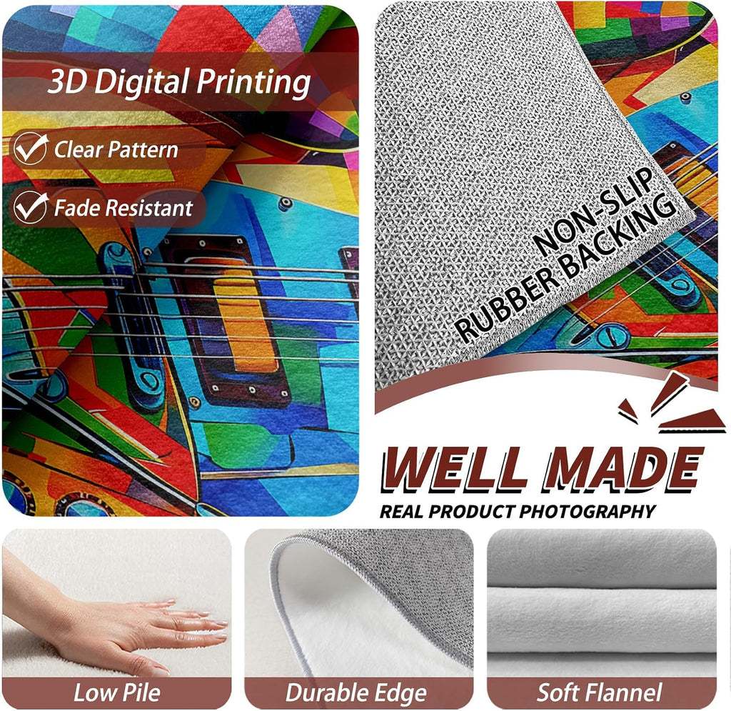 Guitar Rugs for Music Room - Guitar Rug, 6x9 Rug, Abstract Colorful Musical Area Rug, Multicolor Carpet, Washable & Non Slip & Soft Large Rugs, Guitar Home Decor Gifts