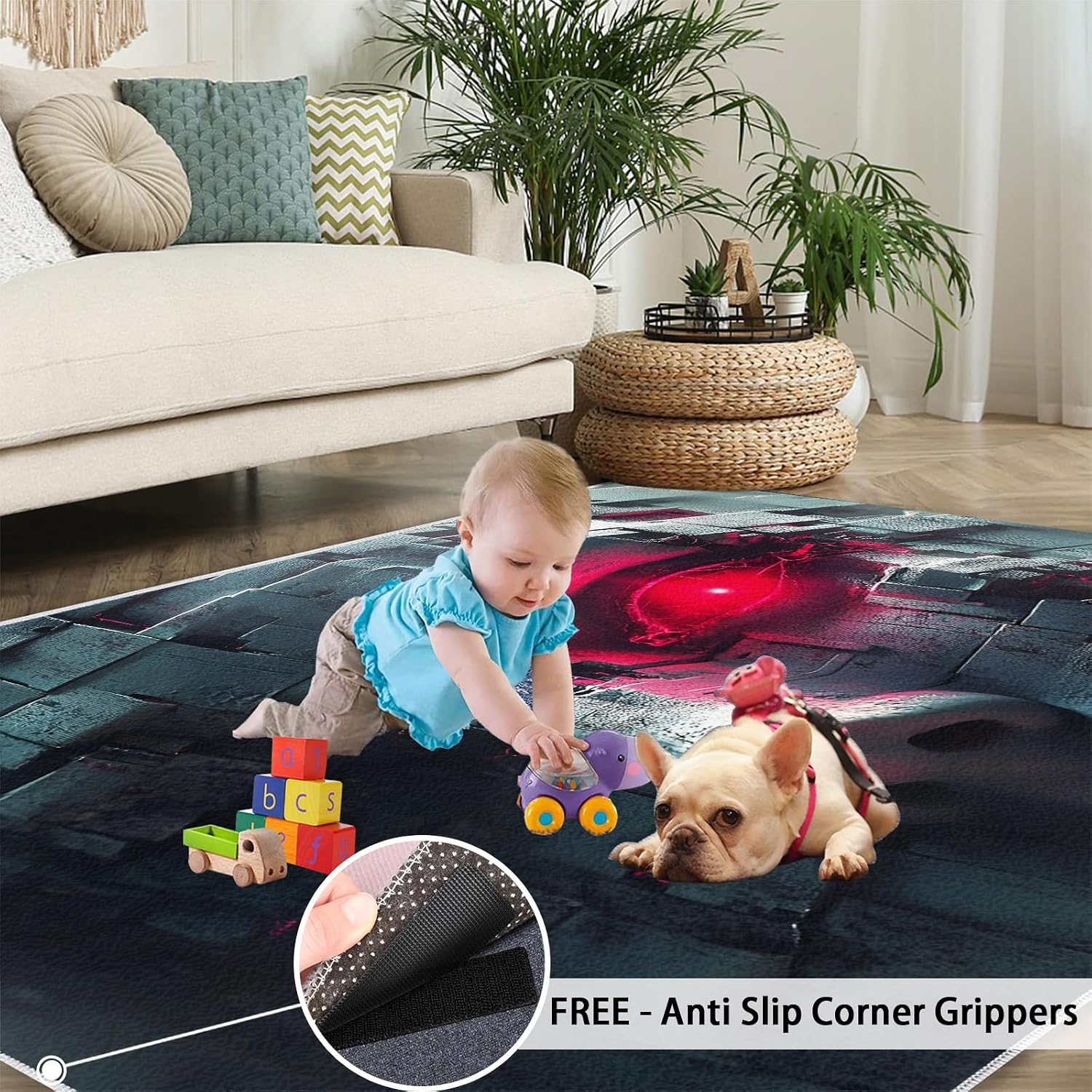 6x8 Digital Face Area Rug - Sci-Fi Face Large Rugs for Living Room, Carpet Area Rug for Girls Bedroom Kids Room Basement Office Classroom