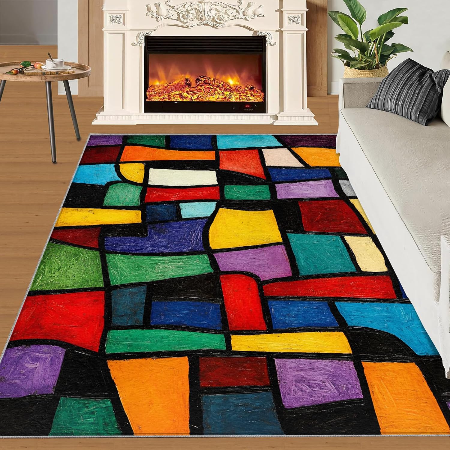 Colorful Geometry Area Rug, Geometric Color Blocks Rugs for Living Room, Low Pile Soft High Traffic Rugs for Bedroom Children's Room Dormitory Decor Floor Mat 6x8