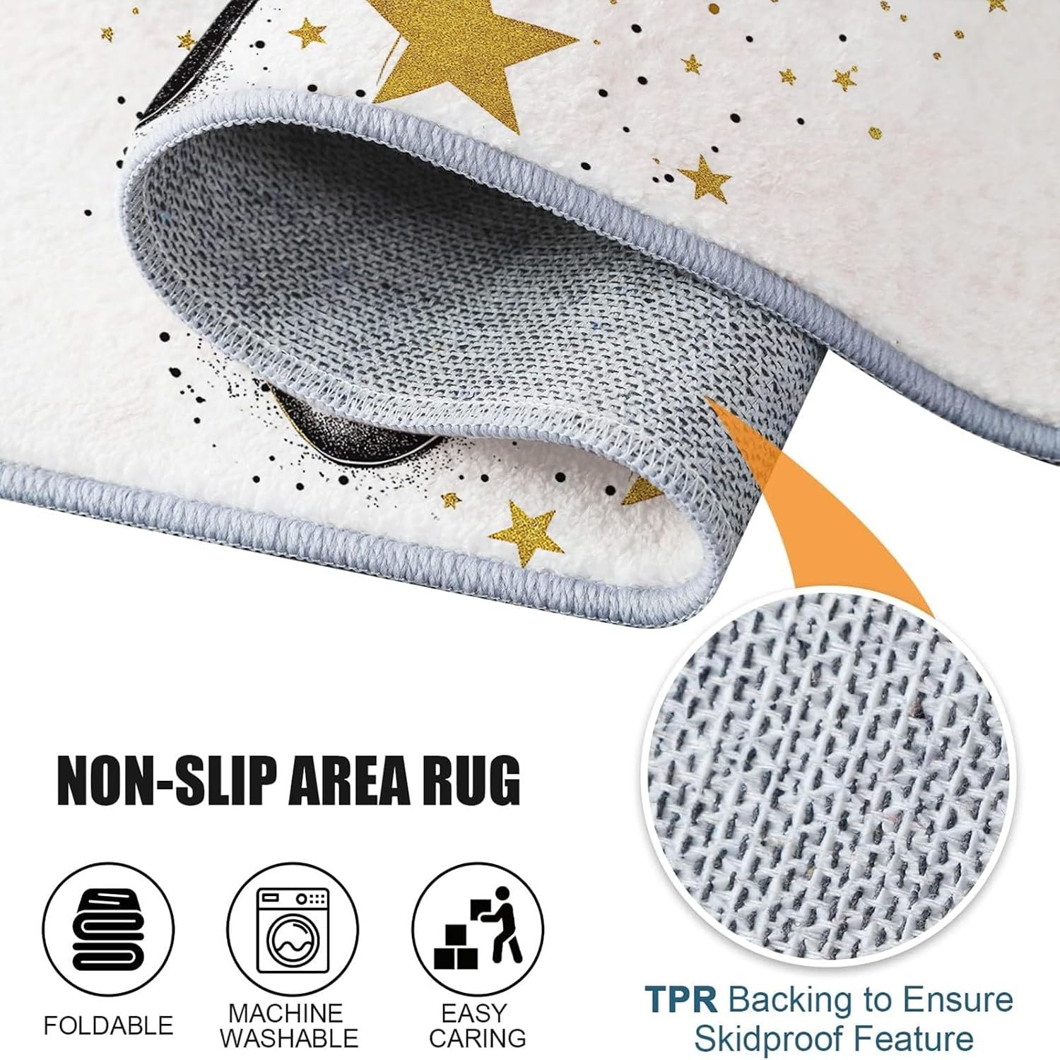 Washable Rug 5x8 ft Area Rug Guitar Rock Instrument, Living Room Non Slip Carpet, Machine Washble Soft Low Pile Bedroom Lightweight Carpet for Home Dinning Room