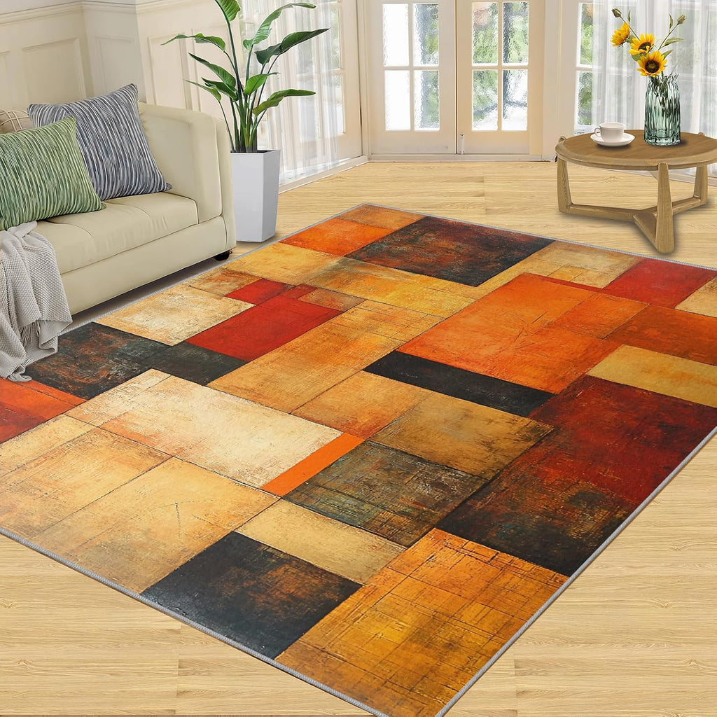 6x8 Abstraction Blocks Classroom Rugs - Retro Geometric Playroom Rug, Modern Art Carpet Area Rug for Girls Bedroom Kids Room Basement Office Classroom