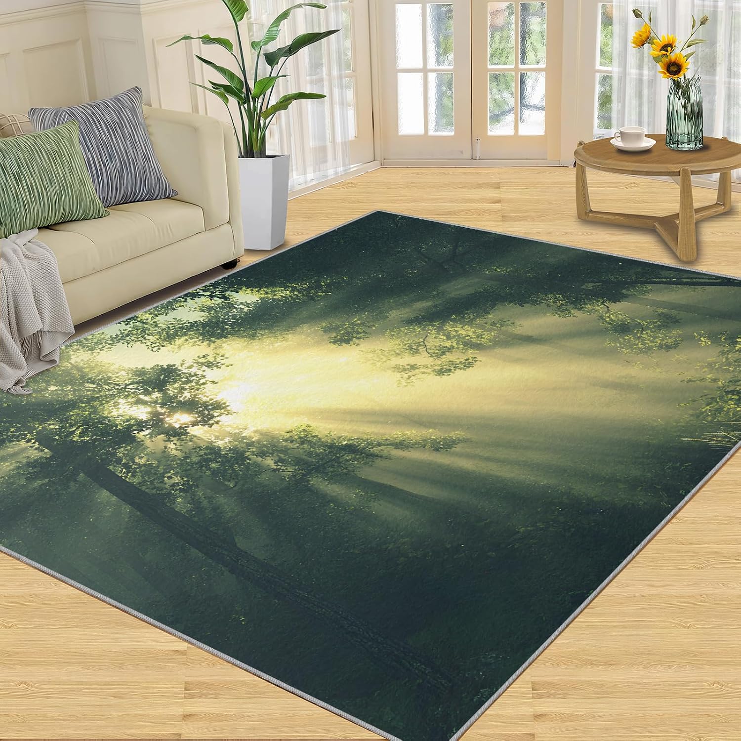 Forest Rug 6x8, Forest Rugs for Living Room, Natural Scenery Area Rug, Washable Rugs for Bedroom, Kitchen Dining Room Decor Carpet