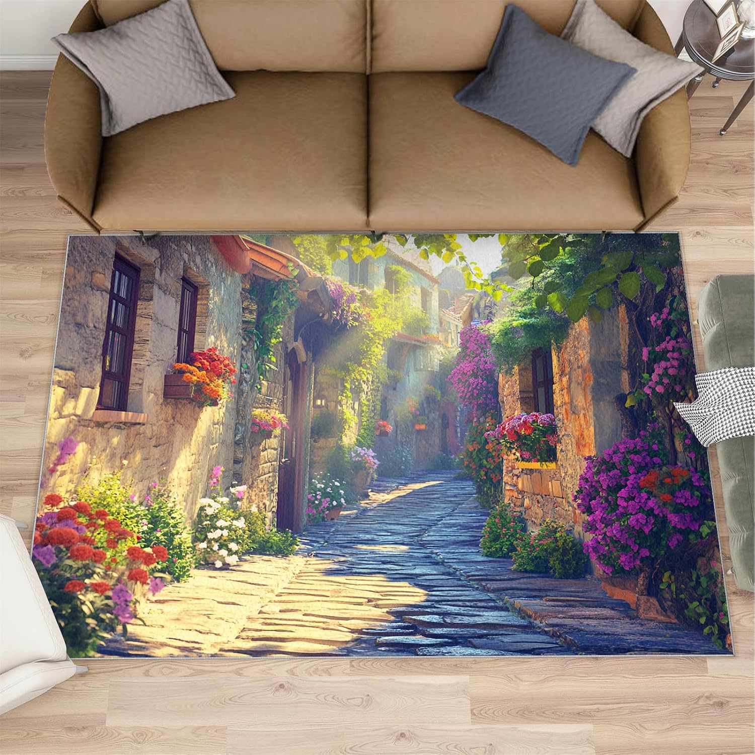Italy Rugs for Living Room 6x8 Rug, European Town Area Rug, Natural Scenery Rugs, Large Machine Washable Rug, Non-Slip Floor Carpet for Bedroom Kids Room Home Decor