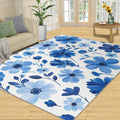 Blue Flowers Area Rug, Watercolor Flowers Living Room Rug, Low Pile Home Decor Carpet for Bedroom Dining Room Farmhouse Floor Mat 6x8