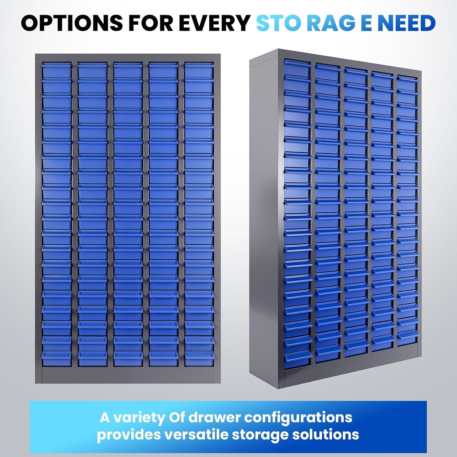 100 Drawer Nut and Bolt Organizer, Parts Cabinet with Shelf and Label, ABS Material Bolt Bin, Blue Bolt Bins Organizers for Shop, Nuts and Bolts Organizer for Tool Hardware Storage