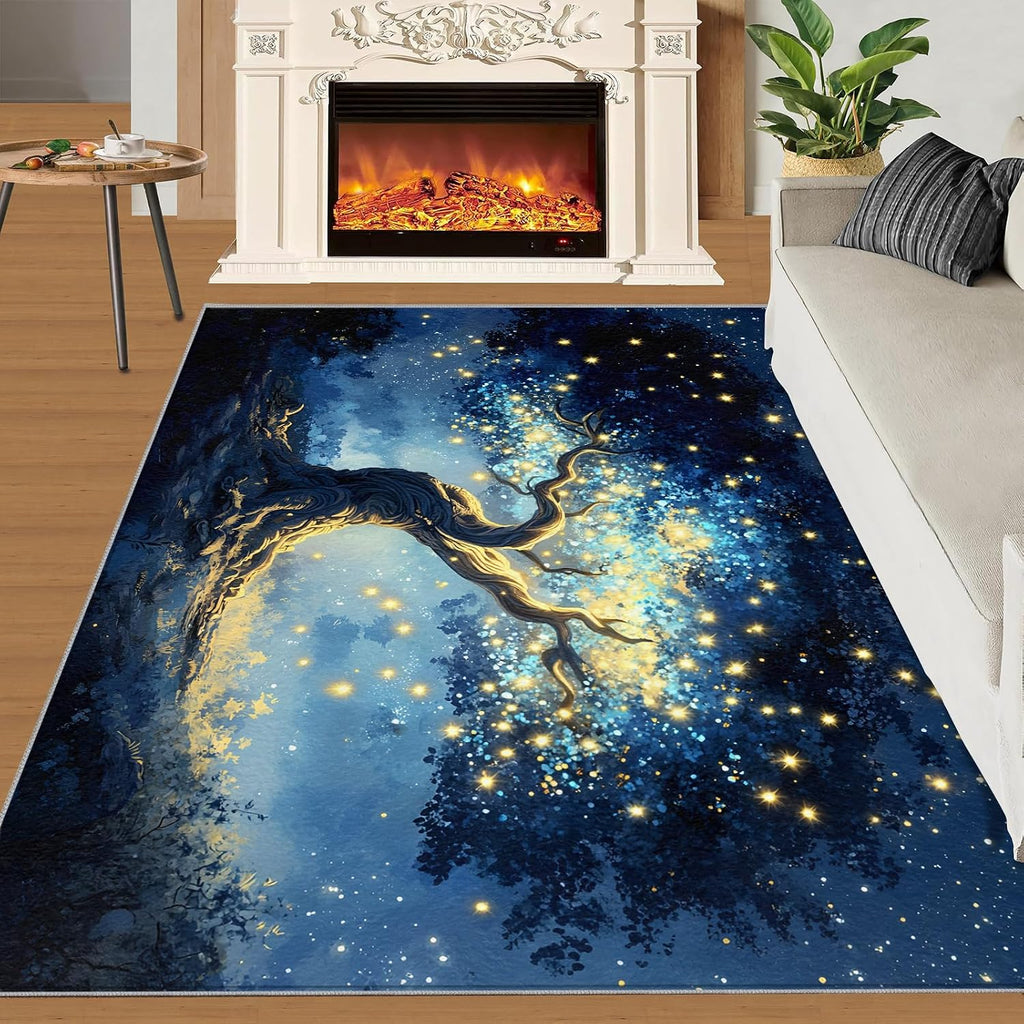 Tree of Life Rugs for Bedroom - 6x8 Area Rug - Starry Sky Tree Rugs for Living Room, Dreamy Starry Sky Rug, Non-Slip Washable Home Decor Carpet