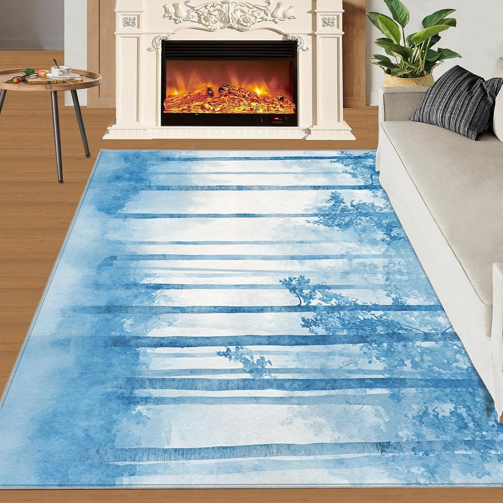 Forest Rug 6x8, Forest Rugs for Bedroom, Abstract Area Rug, Decor Rugs for Living Room, Low Pile Machine Washable Carpet