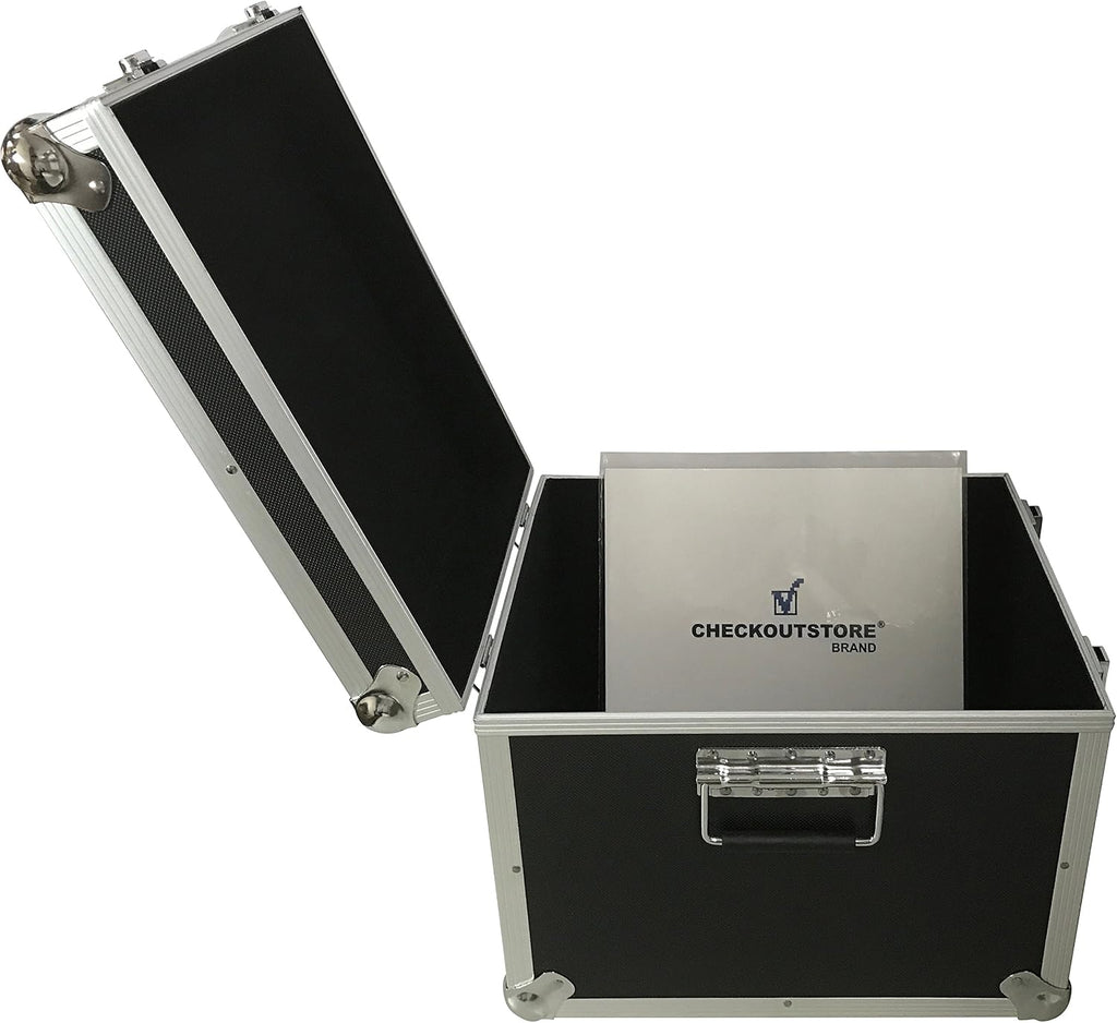 CheckOutStore (1) Aluminum Heavy Duty 12' LP Vinyl Record Album Storage Box (Black/Holds 125 Records)