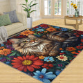 Floral Cat Rugs for Girls Room, Boho Colors Floral Area Rug, Washable Bedroom Rug for Front Entrance Floor Decor Floor Mat 6x8