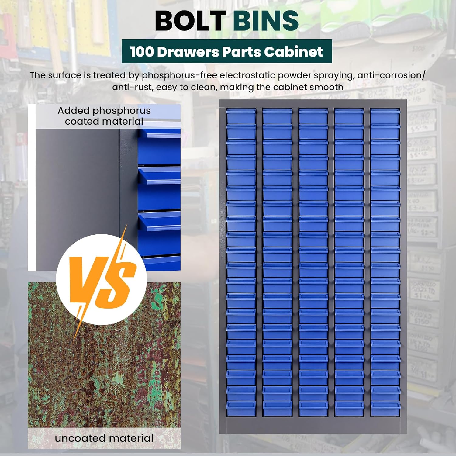 Parts Cabinet 100 Drawers with Dividers and Labels,Stainless Steel Bolt Box Organizer,ABS Material Drawer,26' x 8.66' x 46' Nuts and Bolts Organizer for Store, Toys, Parts,Screws (Classic 100 Drawers)