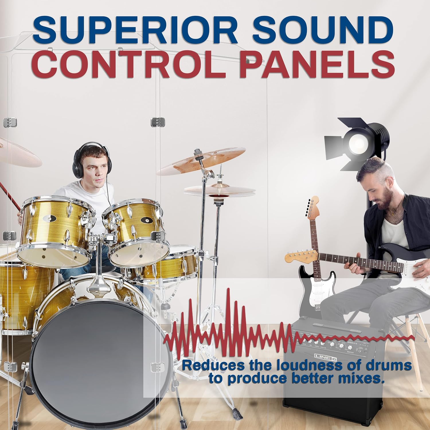 PENNZONI Drum Shield 6ft w/Deflectors & Chrome Hinges, Comes w/ 4 Drum Panels, 4 Deflectors, Chrome Hinges & Deflector Connectors, Premium Clear Acrylic Panels