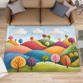 6x8 Cartoon Classroom Rugs - Fairytale Hills Playroom Rug, Childlike Fun Trees Carpet Area Rug for Girls Bedroom Kids Room Basement Office Classroom