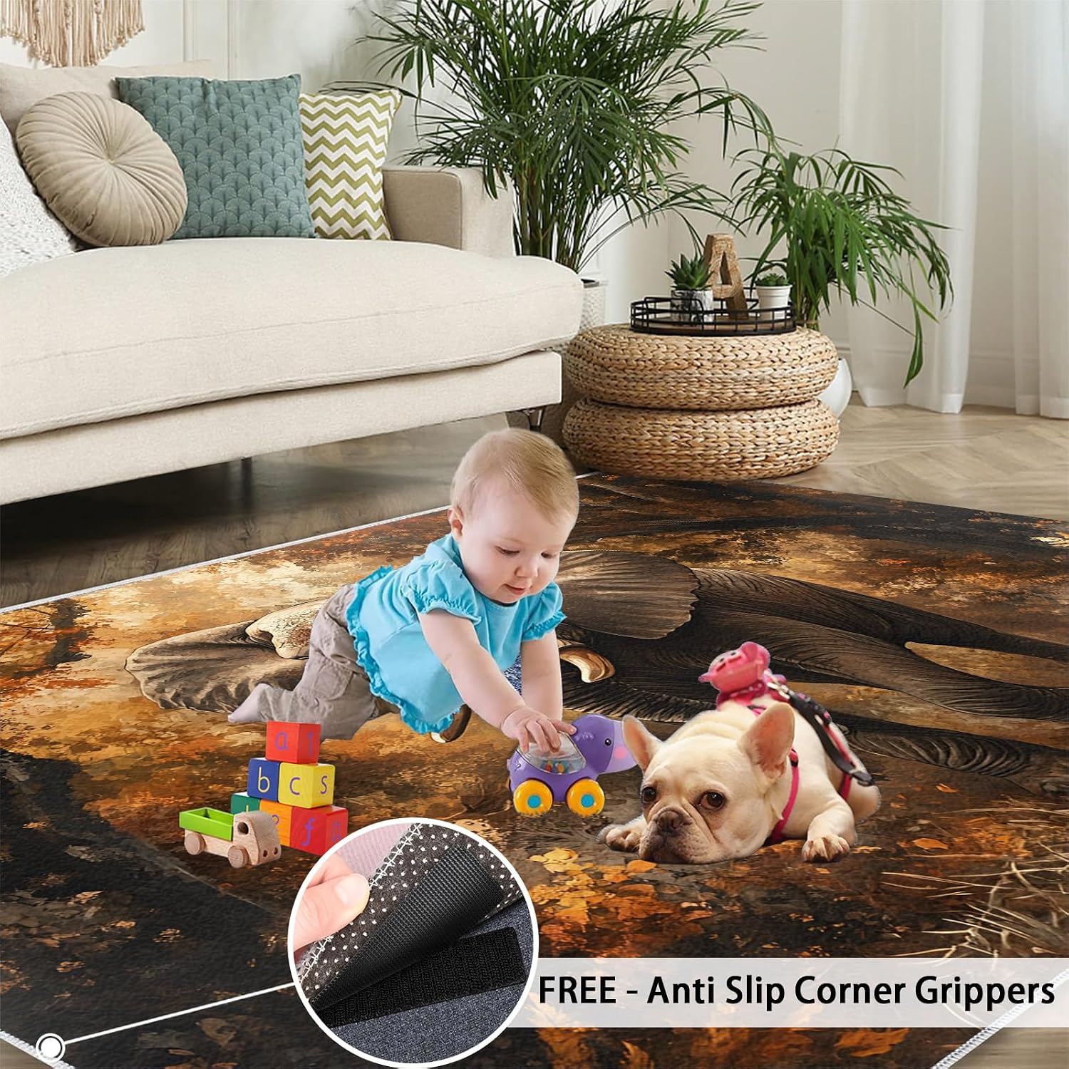 Elephant Rug 6x8, Forest Rugs for Bedroom, Animal Area Rug, Home Decor Rugs for Living Room, Non-Slip Machine Washable Carpet