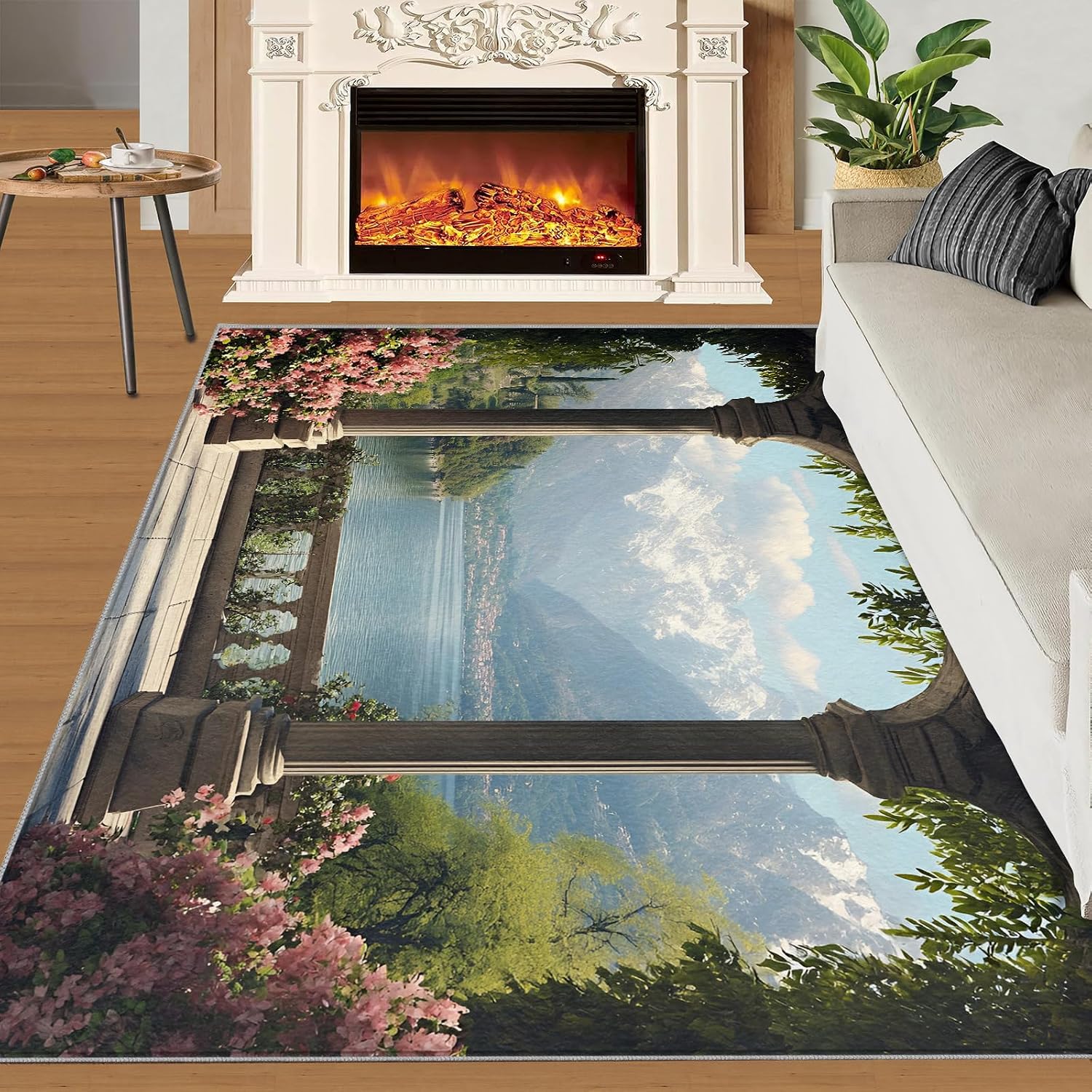 Classical Pavilion Area Rug 6x8 - Stone Columns and Arches Large Rugs for Living Room, Natural Landscape Carpet Area Rug for Girls Bedroom Kids Room Basement Office Classroom
