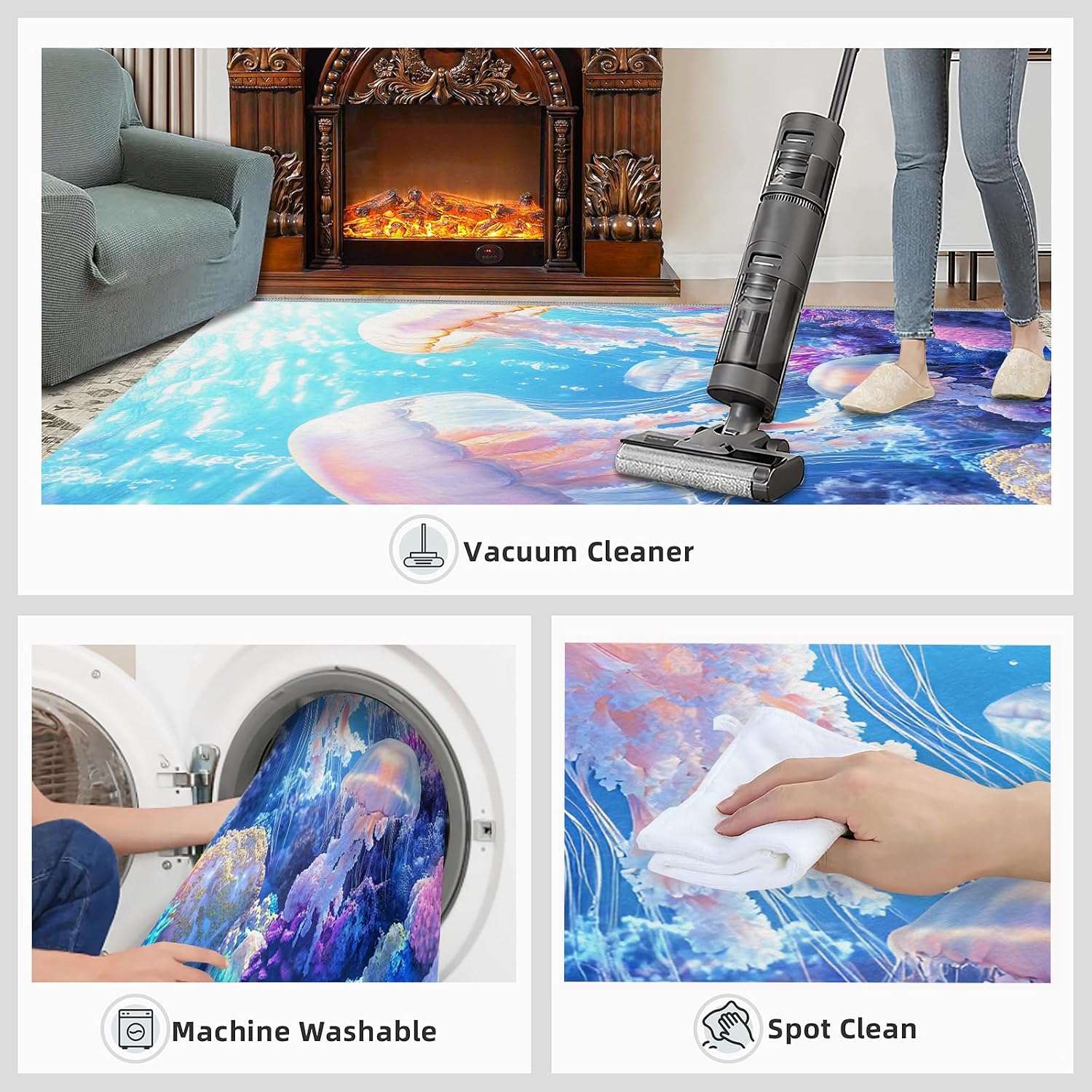 6x8 Jellyfish Area Rug - Dreamy Coral Reef Large Rugs for Living Room, Underwater World Carpet Area Rug for Girls Bedroom Kids Room Basement Office Classroom