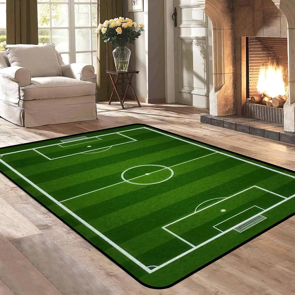 Green Football Field Area Rug, Youth Football Indoor Non Slip Living Room Rug, Machine Washable Breathable Durable Carpet for Living Room Entryway Bedroom Dormitory - 5 ft x 7 ft