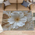 3D Relief Floral Rugs for Bedroom, Modern Relief Rug 6x8, Stereo White Flowers Dining Room Rugs Washable & Non Slip Large Carpet for Home Decor