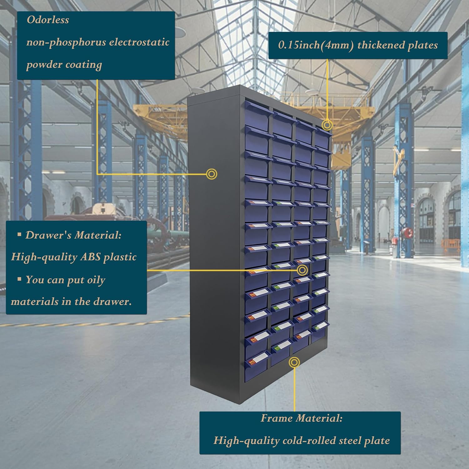 Parts Cabinet Screw Hardware Spare Parts Storage Organizer with 48 Medium Drawers 8.43 * 4.53 * 2.6 inch for Bolts Nuts Legos Beads Samples Metals Documents Garages Factories Offices