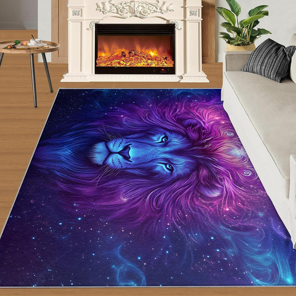 Lion Rug 6x8-6x8 Rug, Fantasy Galaxy Area Rugs for Living Room Bedroom, Wildlife Area Rugs, Wild Animal Washable Carpet, Boys Room Carpet, Lion Home Decor