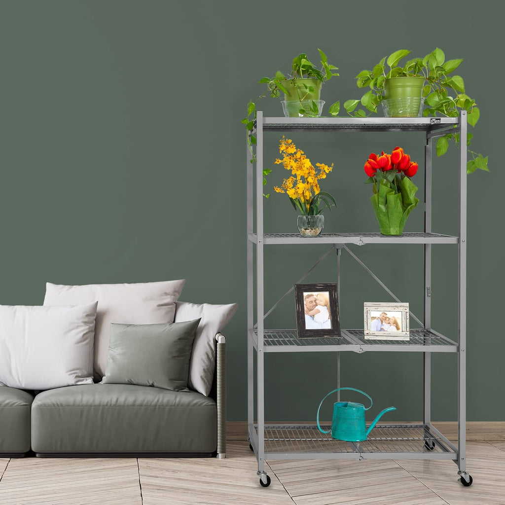 Origami R5 Foldable 4-Tier Garage Shelving Heavy Duty Shelving with Wheels, Metal Storage Rack Holds 1000 pounds, Garage Storage Rack & Organization, Storage Shelving (White, R5)