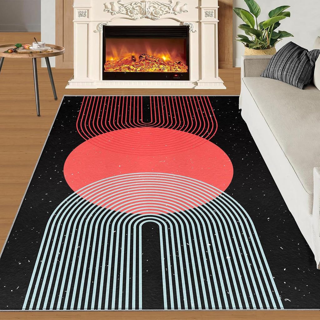 Abstract Boho Art Area Rug, Nordic Sun Print Rugs for Living Room, Indoor Non-Slip Kids Rugs, Machine Washable Breathable Durable Carpet for Front Entrance Floor Decor,6 x 8ft