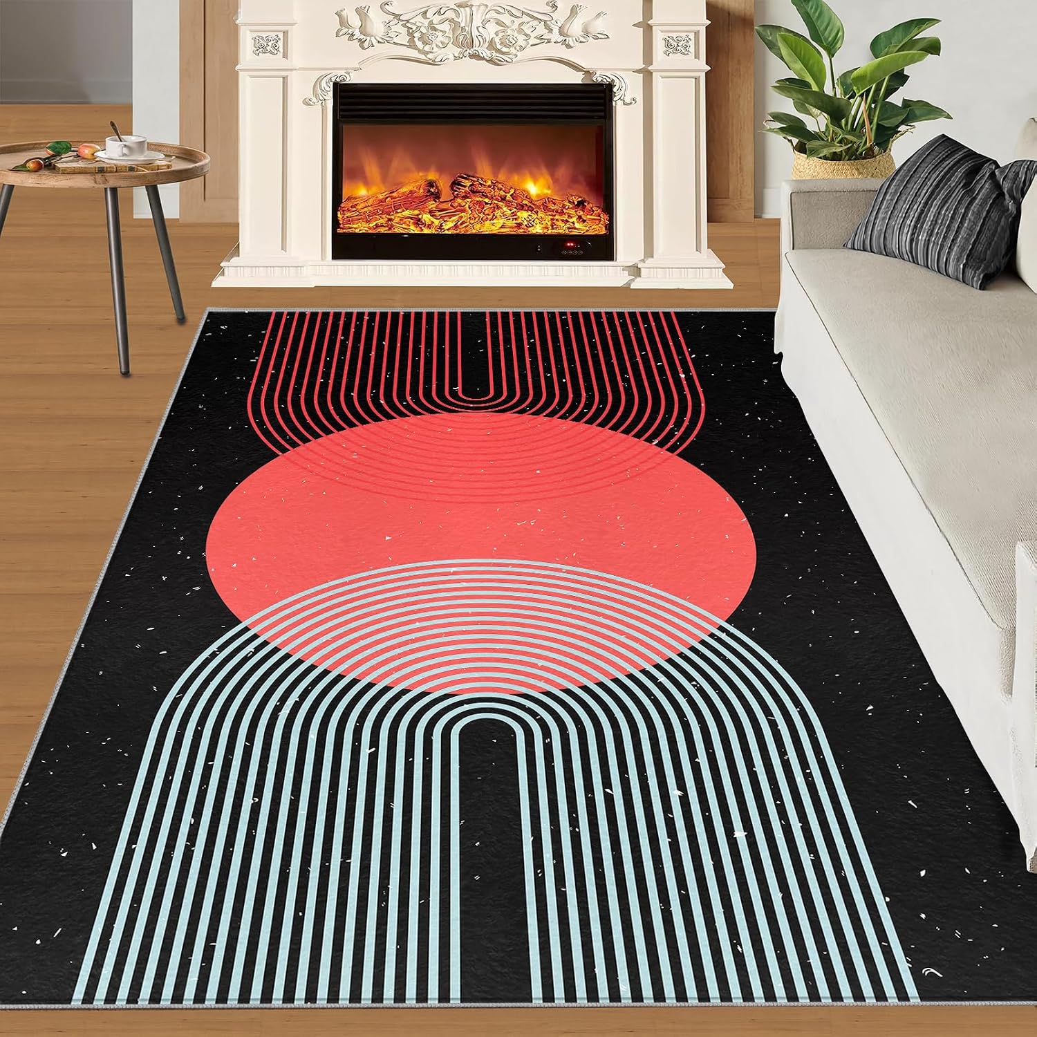 Abstract Boho Art Area Rug, Nordic Sun Print Rugs for Living Room, Indoor Non-Slip Kids Rugs, Machine Washable Breathable Durable Carpet for Front Entrance Floor Decor,6 x 8ft