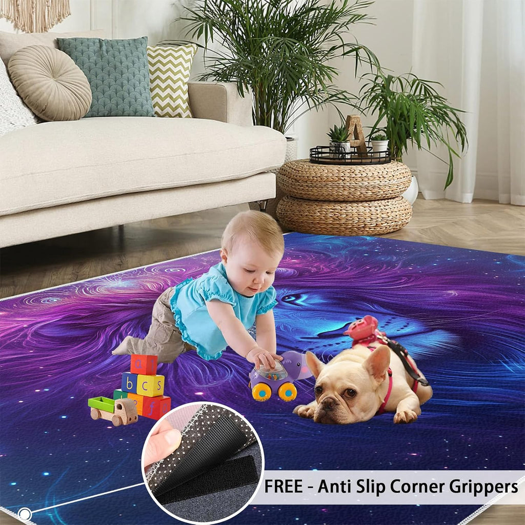 Lion Rug 6x8-6x8 Rug, Fantasy Galaxy Area Rugs for Living Room Bedroom, Wildlife Area Rugs, Wild Animal Washable Carpet, Boys Room Carpet, Lion Home Decor