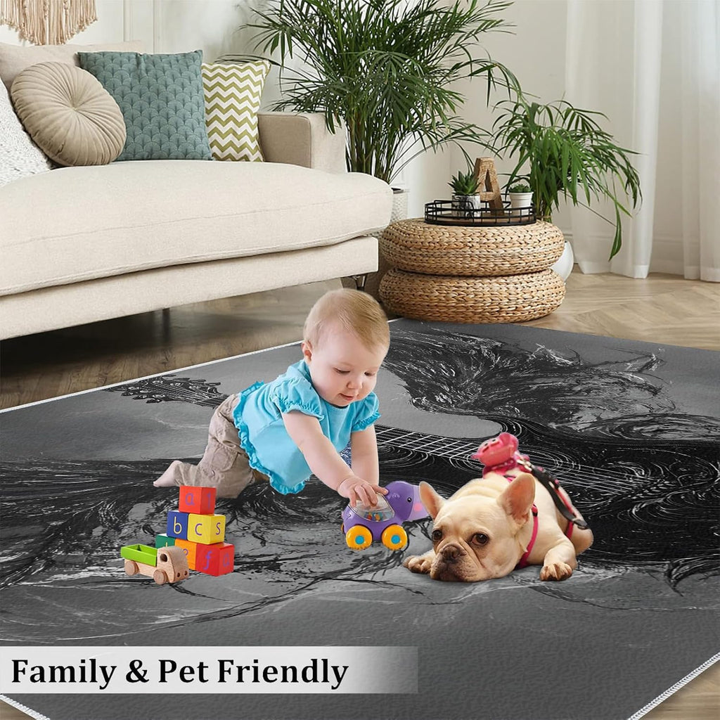 Guitar Rug & Home Decor - 6x9 Rug, Gothic Rugs for Bedroom, Boys Cool Washable Rugs for Living Room, Musical Area Carpet, Non Slip Indoor Guitar Floor Carpet & Boys Room Decor