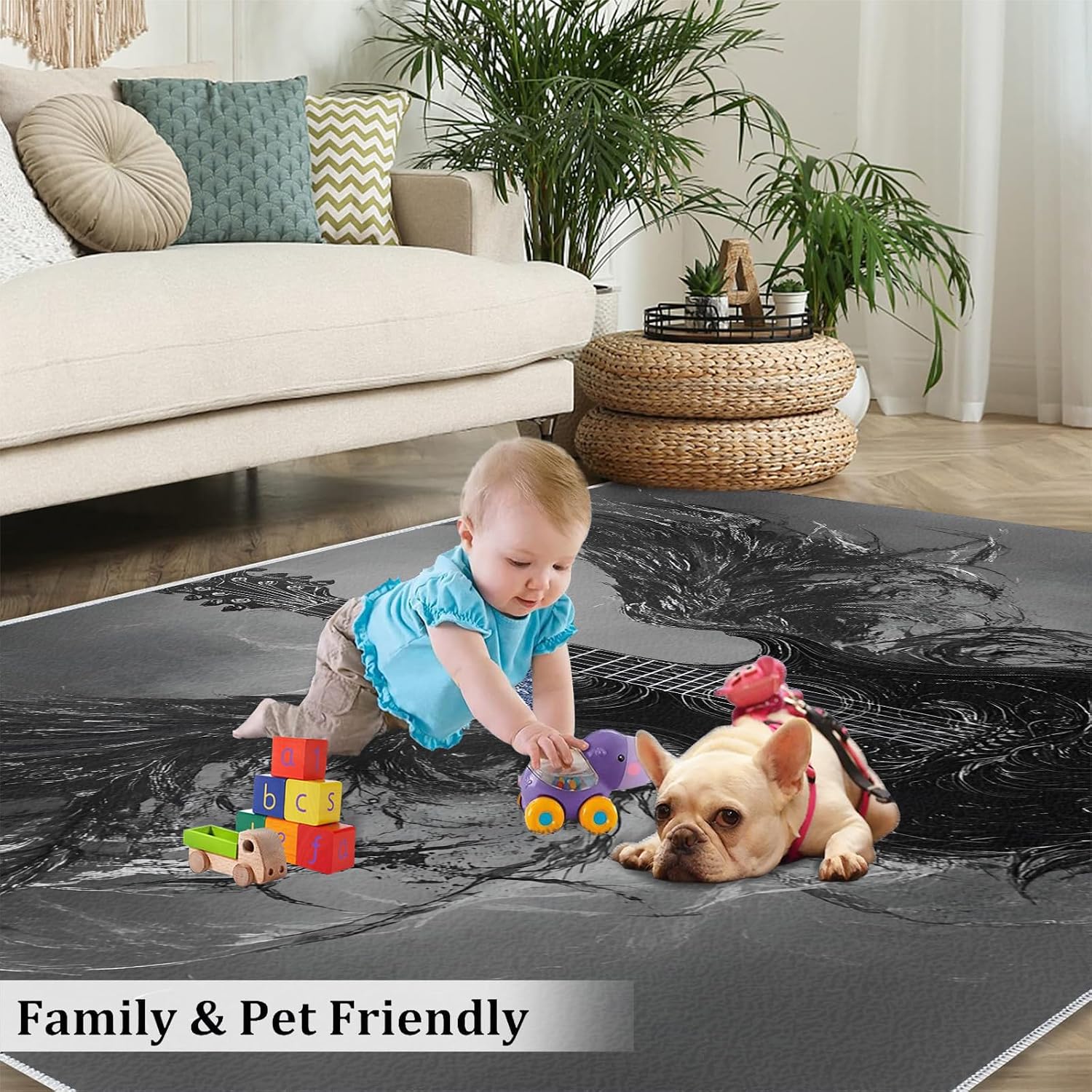 Guitar Rug & Home Decor - 6x9 Rug, Gothic Rugs for Bedroom, Boys Cool Washable Rugs for Living Room, Musical Area Carpet, Non Slip Indoor Guitar Floor Carpet & Boys Room Decor