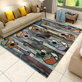 Colorful Kids Guitar Area Rug 6x8ft Multicolor Wood Grain Guitar Mat Children's Music Classroom Music Decor Non Slip Rugs Pet Friendly Cozy Home Decor Carpets for Boys and Girls