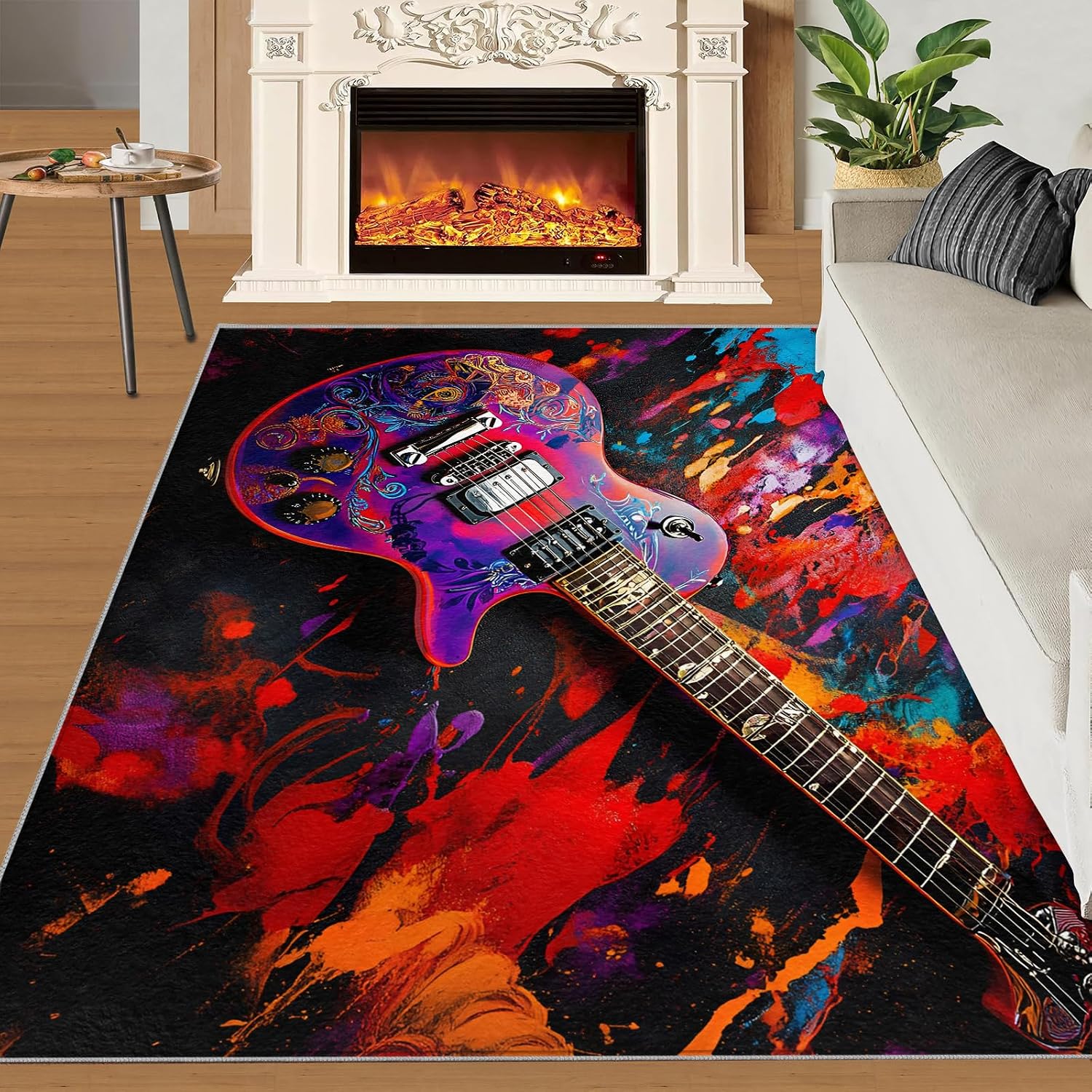 Electric Guitar Rugs for Bedroom - 6x9 Rug, Passion Rock Area Rugs for Living Room, Graffiti Art Carpet, Colorful Washable Area Mat, Boys Room Carpet, Music Home Decor