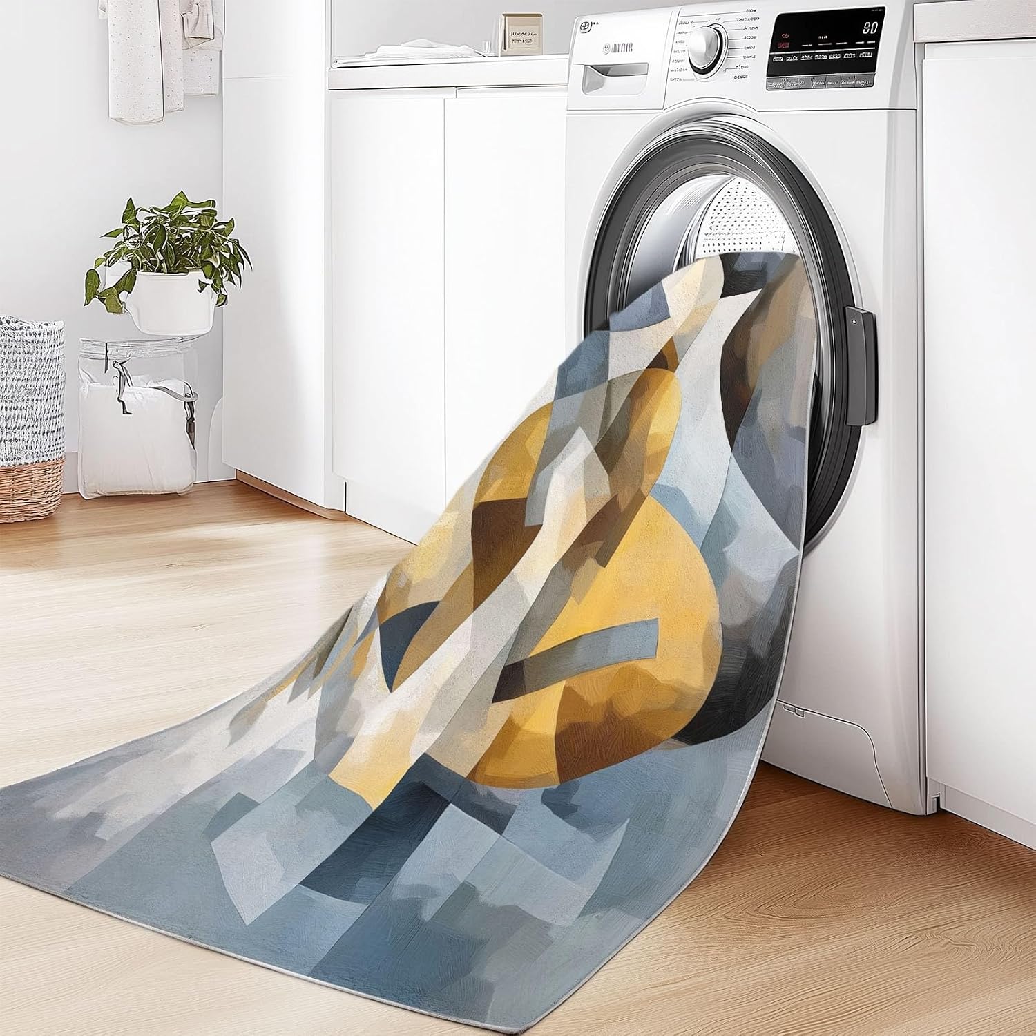 Flannel Anti-Slip Carpet, Music Elements Textures Guitar Girl Printed Design, Flannel Area Rug for Living Room Bedroom Dorm Room Decoration 6 x 9 ft Front Door mat Indoor carpett Colorful