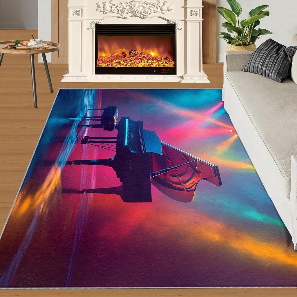 Piano Rugs for Music Room - 6x8 Rug, Music Area Rugs for Bedroom, Colorful Rugs, Musical Instrument Washable Carpet for Nursery, Musical Carpet, Piano Home Decor