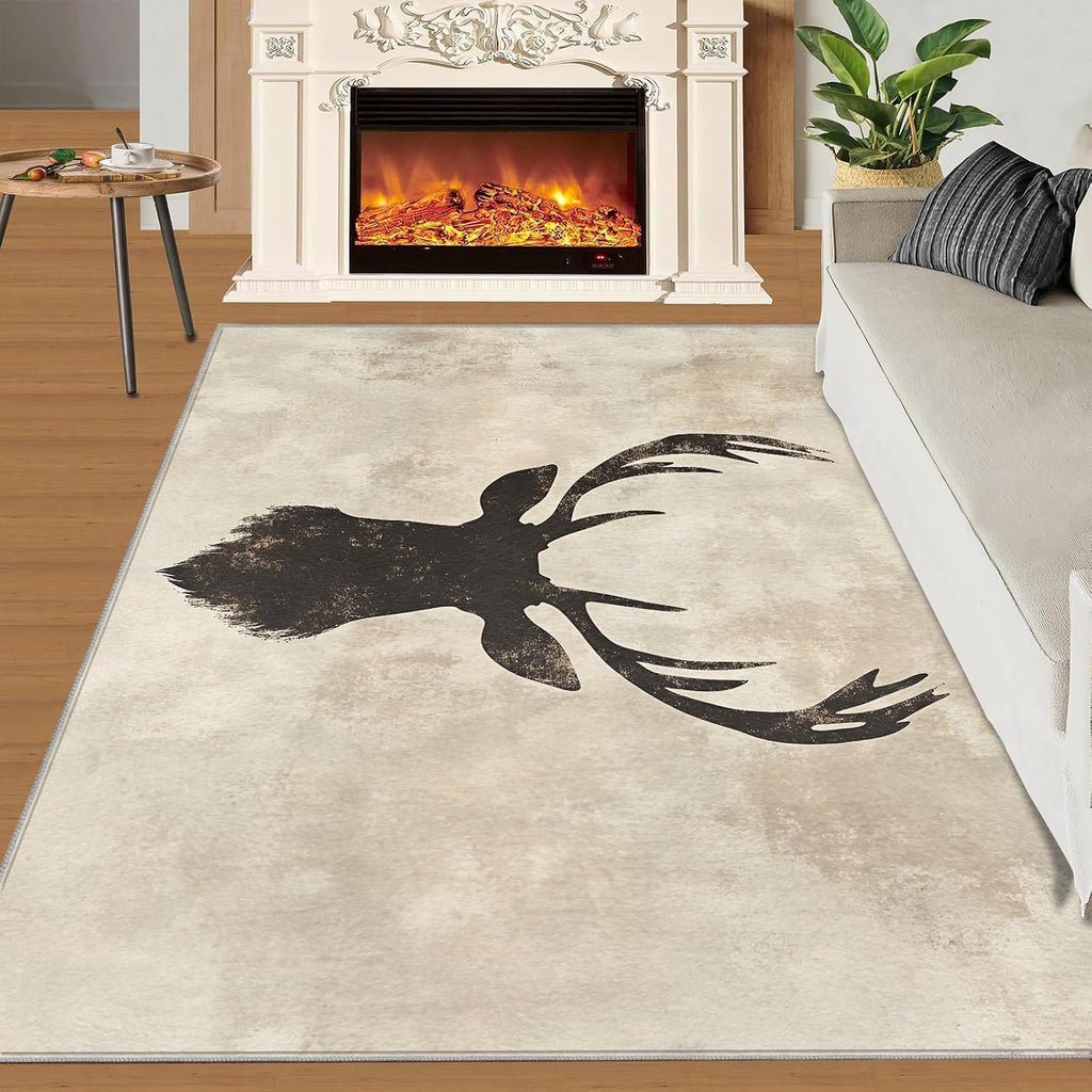 Washable Rugs Deer Rug & Home Decor, Animal Area Rug 6x9, Non Slip & Low Pile Carpet, Deer Rugs for Bedroom Living Room