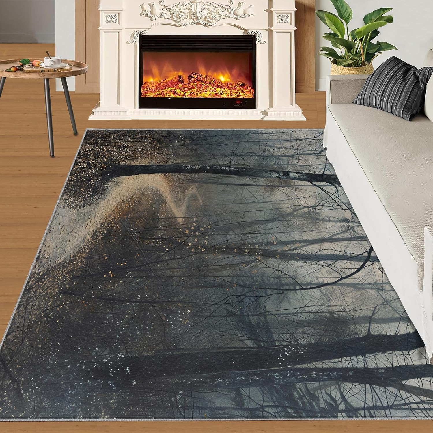 Area Rug 6x8ft, Forest Dead Wood Area Rugs, Nature Plants Theme Rug for Living Room, Indoor Carpet Easy Clean Floor Mat Rug for Bedroom Bedside Under Kitchen Table
