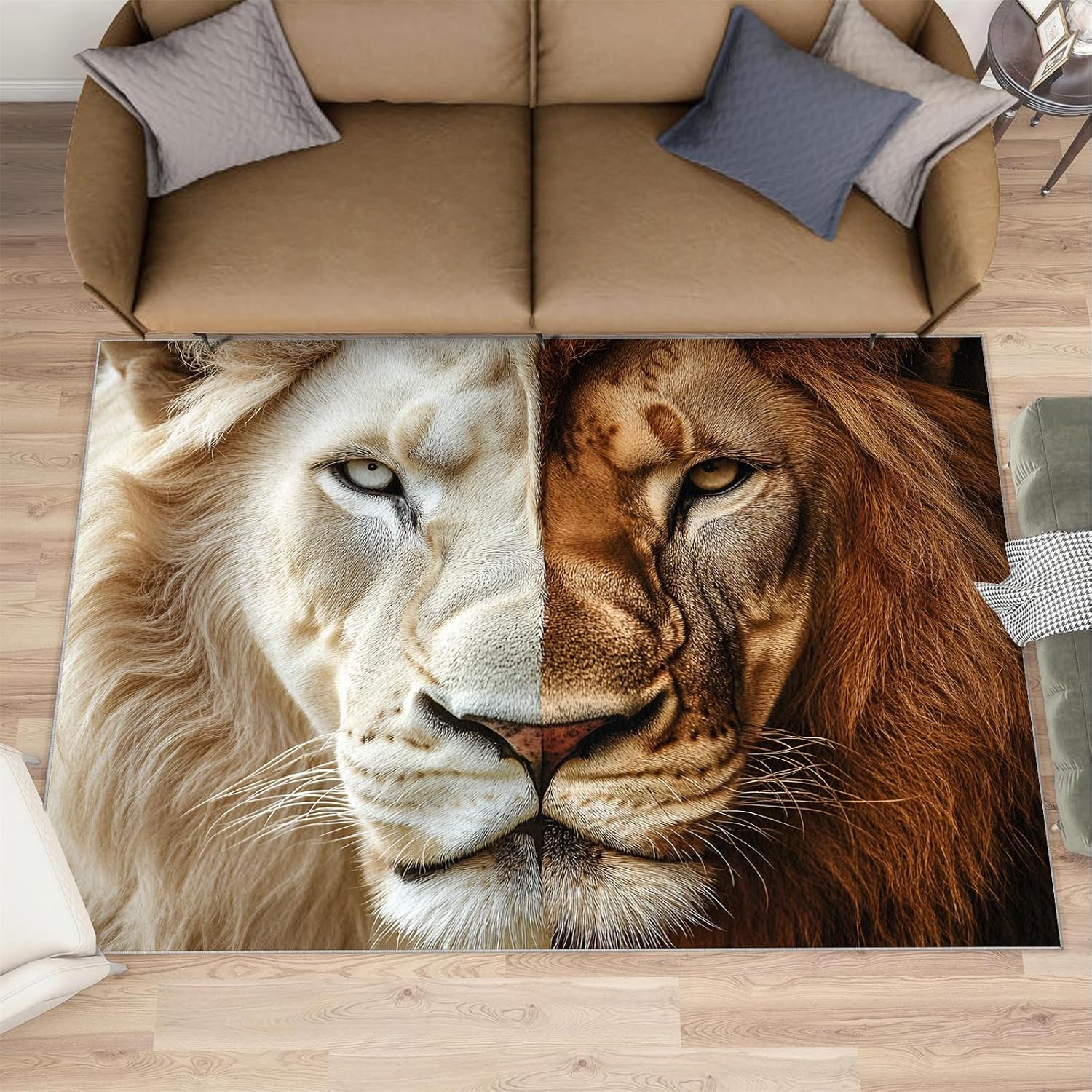 Lion Area Rug Large - 6x8 Rug, Animal Theme Rugs for Living Room, Wild Animal Area Rugs for Bedroom, Wildlife Washable Carpet, Lion Home Decor & Gifts