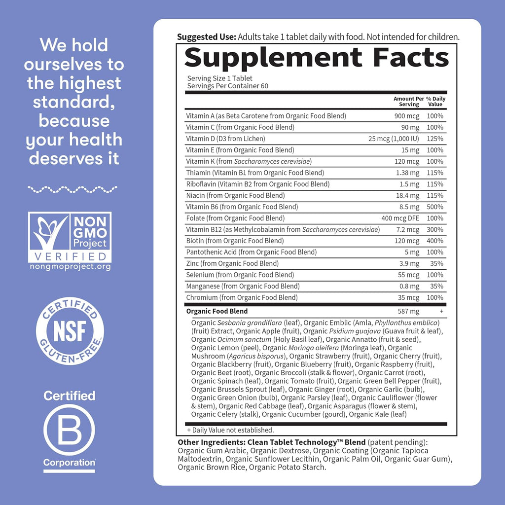 Garden of Life Once Daily Whole Food Multivitamin for Men, Organic Mens Vitamins & Minerals, Vitamin C, Zinc, Vegan, for Health & Well-Being, 60 Tablets (Pack of 6)