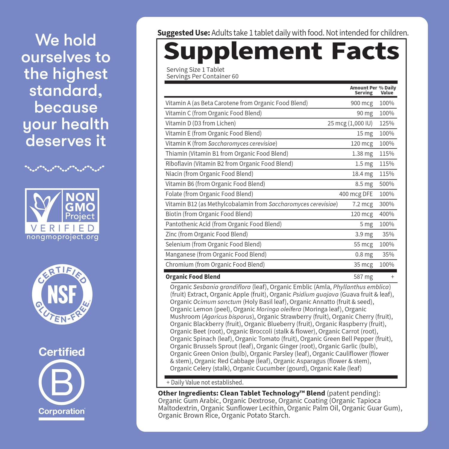 Garden of Life Once Daily Whole Food Multivitamin for Men, Organic Mens Vitamins & Minerals, Vitamin C, Zinc, Vegan, for Health & Well-Being, 60 Tablets (Pack of 6)
