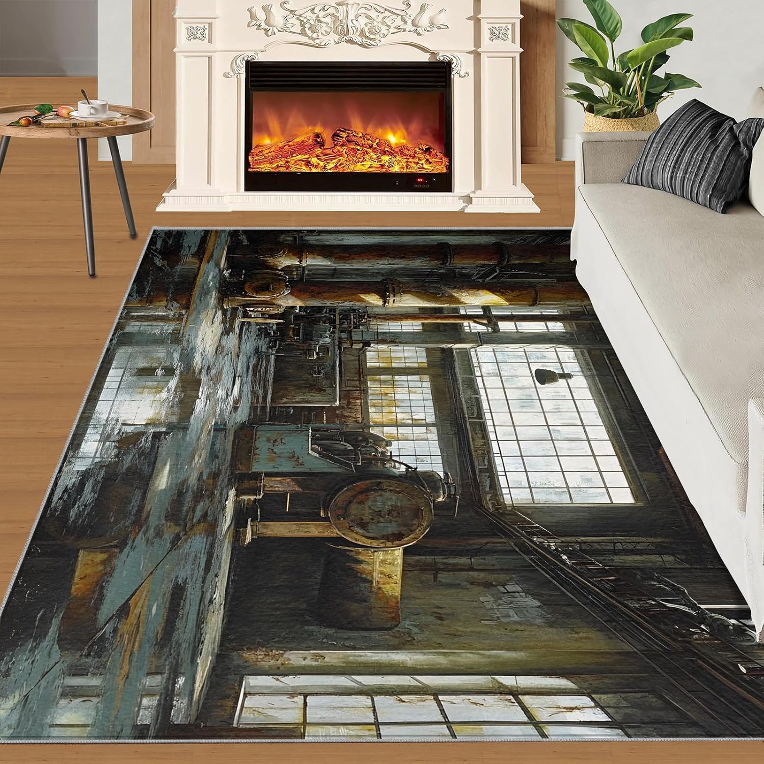 Industrial Style Rug 6x8, Factory Rugs for Bedroom, Distressed Washable Rugs for Living Room, Non Slip Area Rug, Housewarming Gifts & Indoor Floor Mats
