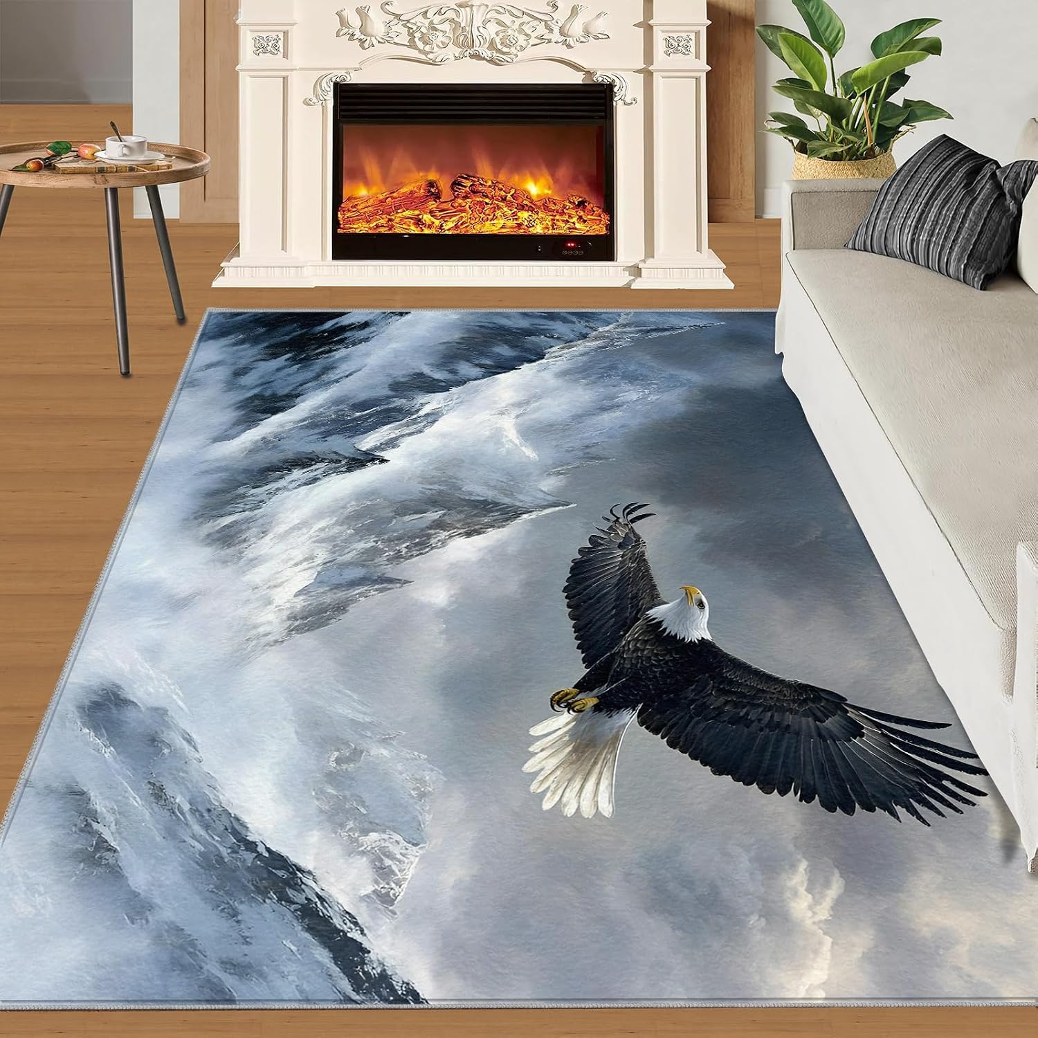 Bald Eagle Area Rug 6x8 - Snow Mountains Large Rugs for Living Room, Wild Animals Carpet Area Rug for Girls Bedroom Kids Room Basement Office Classroom