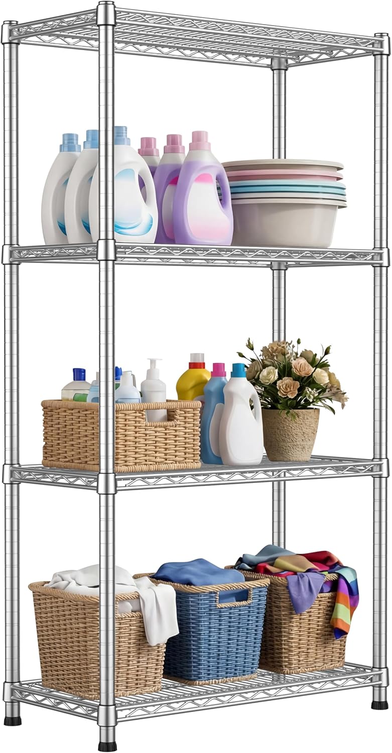 Heavy Duty Wire Shelving Unit 4-Tier Adjustable Metal Storage Rack Steel Shelves Metal Wire Shelf for Pantry Laundry Room Closet Garage Kitchen 2200 lbs Capacity 13.8'D x 30'W x 59'H