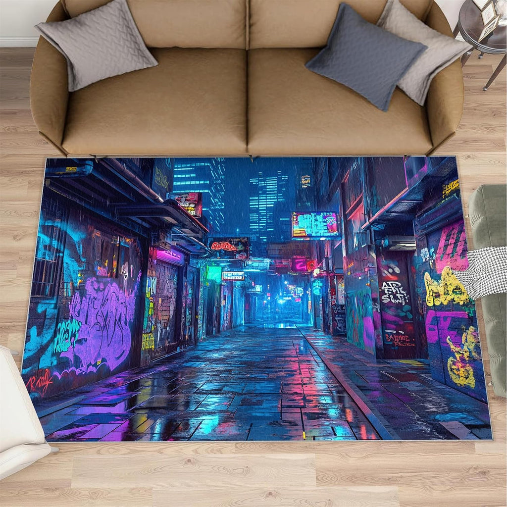 Graffiti Rug Large - 6x8 Rug, Street Doodle Area Rugs for Living Room, Hip Hop Rugs for Bedroom, Abstract Art Non-Slip Mat, Graffiti Home Decor & Gifts