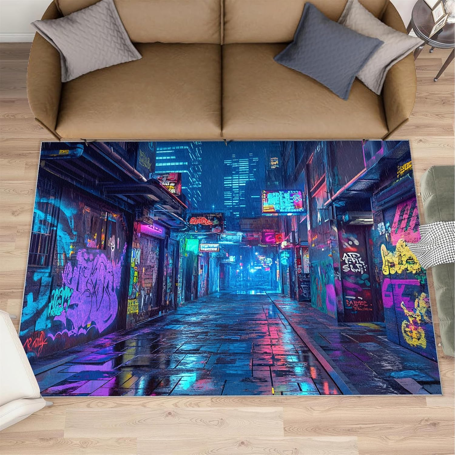 Graffiti Rug Large - 6x8 Rug, Street Doodle Area Rugs for Living Room, Hip Hop Rugs for Bedroom, Abstract Art Non-Slip Mat, Graffiti Home Decor & Gifts