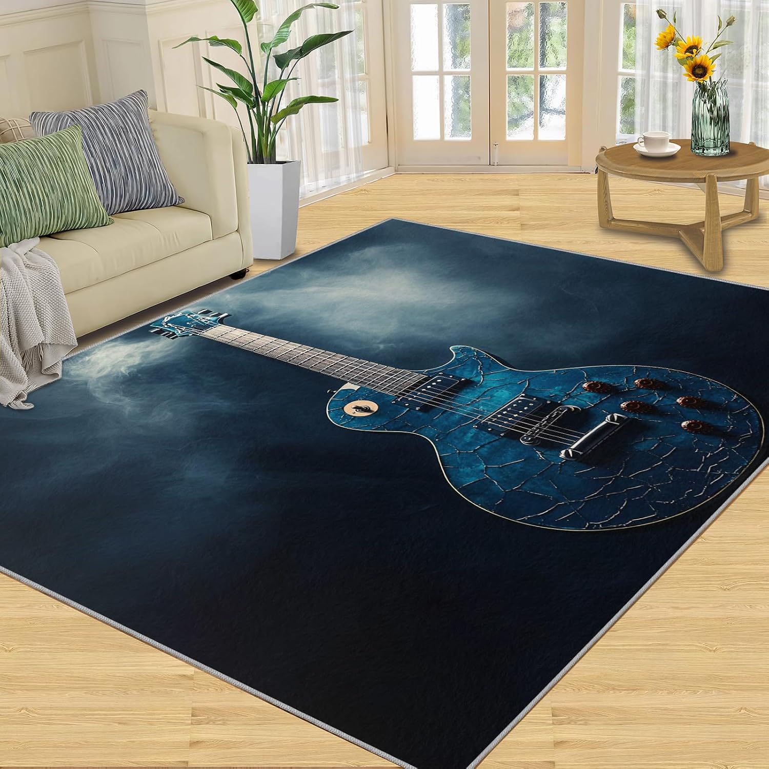 Guitar Area Rug 6x8-6x8 Rug, Music Rugs for Living Room, Pop Art Carpet, Rock and Roll Washable Area Rugs for Bedroom, Boys Room Carpet, Music Home Decor