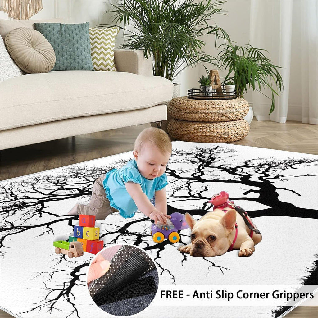 Dead Tree Rug 6x8, Branches Rugs for Bedroom, Tree Silhouette Area Rug, Home Decor Rugs for Living Room, Non-Slip Machine Washable Carpet