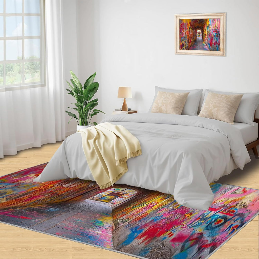 Graffiti Rug 6x8-6x8 Rug, Street Art Area Rugs for Living Room Bedroom, Arch Door Rugs, Hip Hop Doodle Washable Carpet, Abstract Art Carpet, Graffiti Home Decor