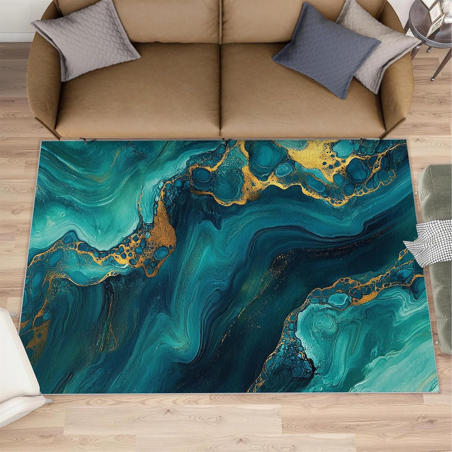 Modern Abstract Rug 6x8-6x8 Rug, Emerald Green Marble Area Rugs for Bedroom, Green Fluid Rugs for Living Room, Abstract Washable Mat, Contemporary Carpet, Marble Home Decor & Gifts