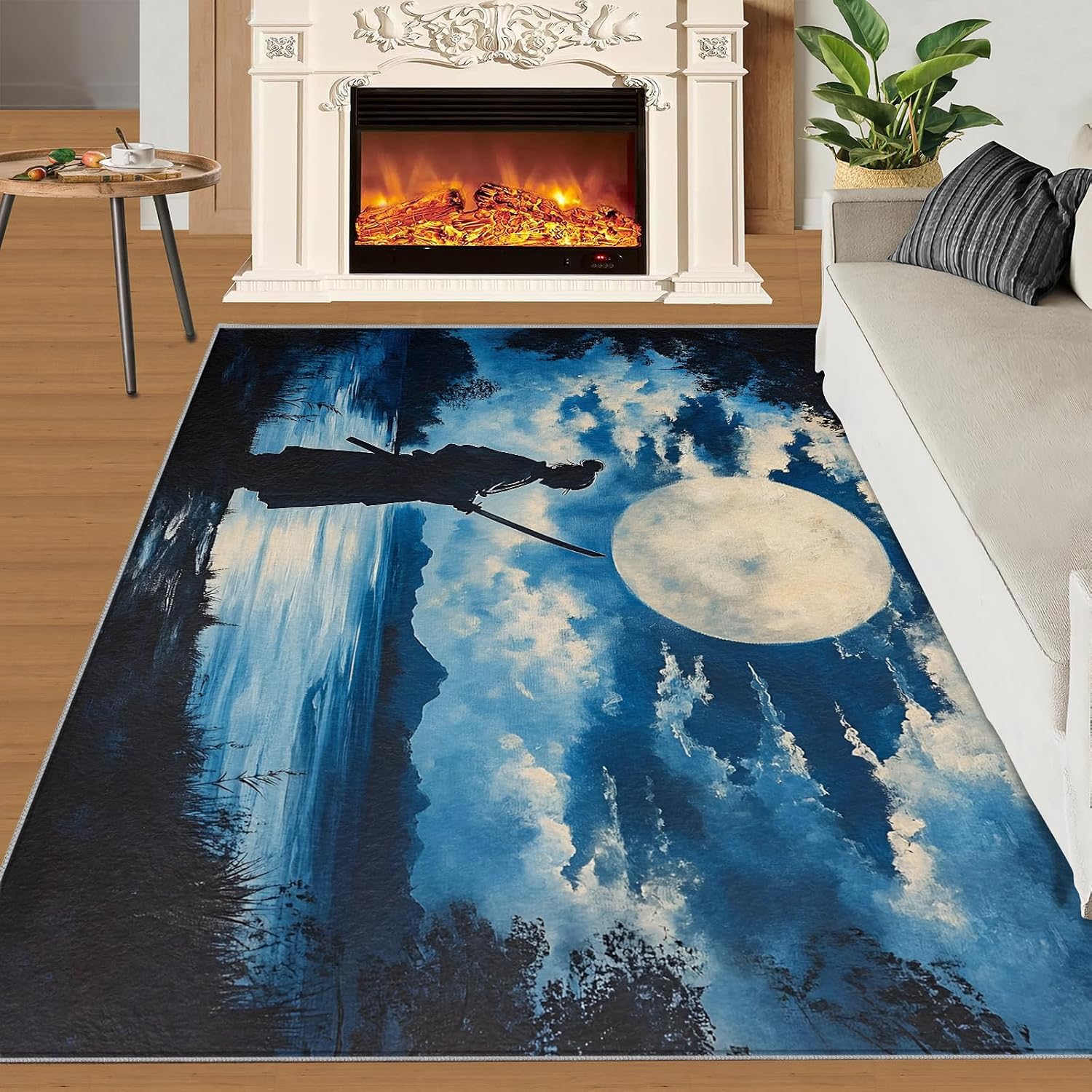 Japanese Rug 6x8-6x8 Rug, Samurai Area Rugs for Living Room Bedroom, Katana Rugs, Dark Style Washable Carpet, Anime Style Carpet, Asian Home Decor & Gifts