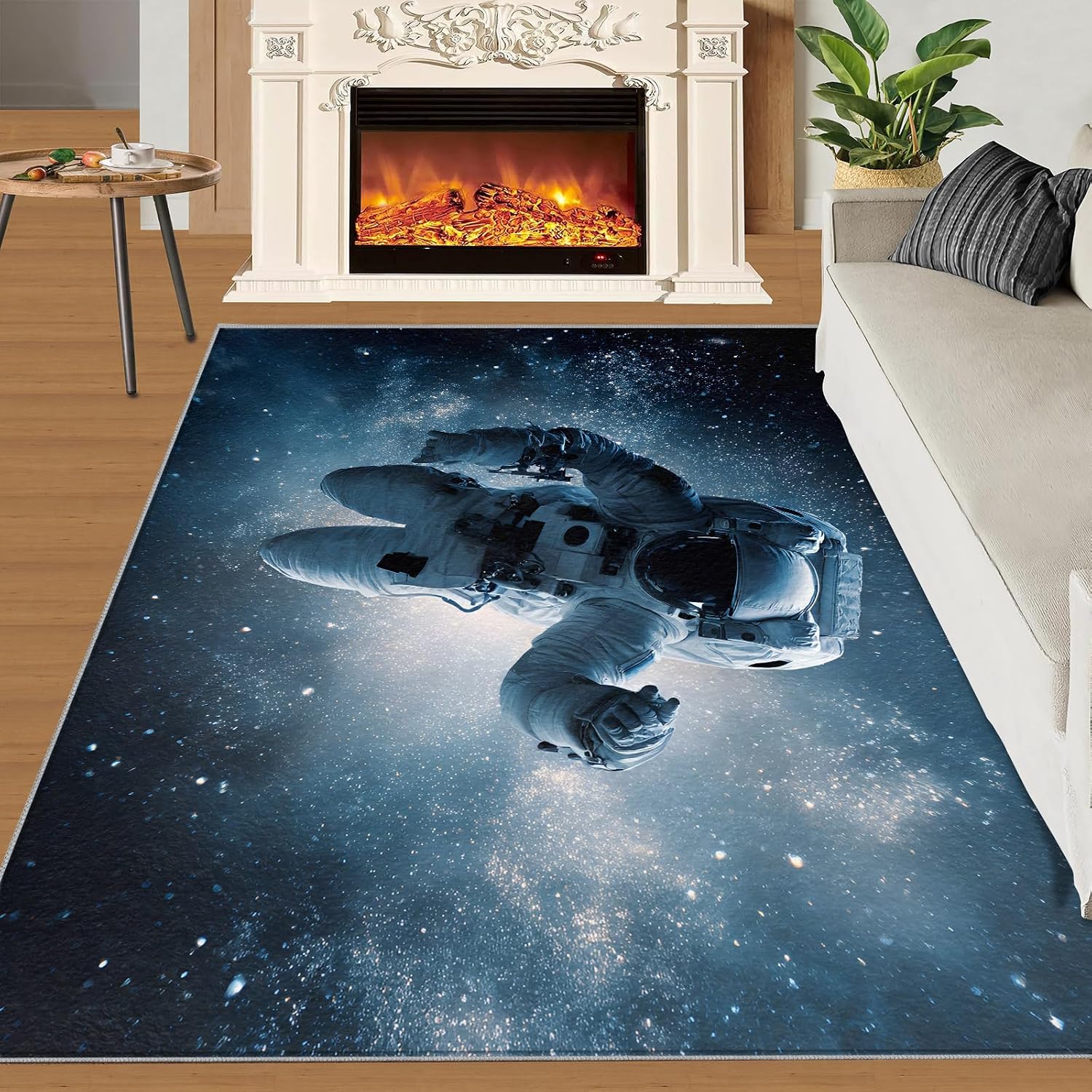 Astronauts Rugs for Bedroom, Outer Space Rug 6x8, Astronauts Dining Room Rugs Washable & Non Slip Large Carpet for Home Decor