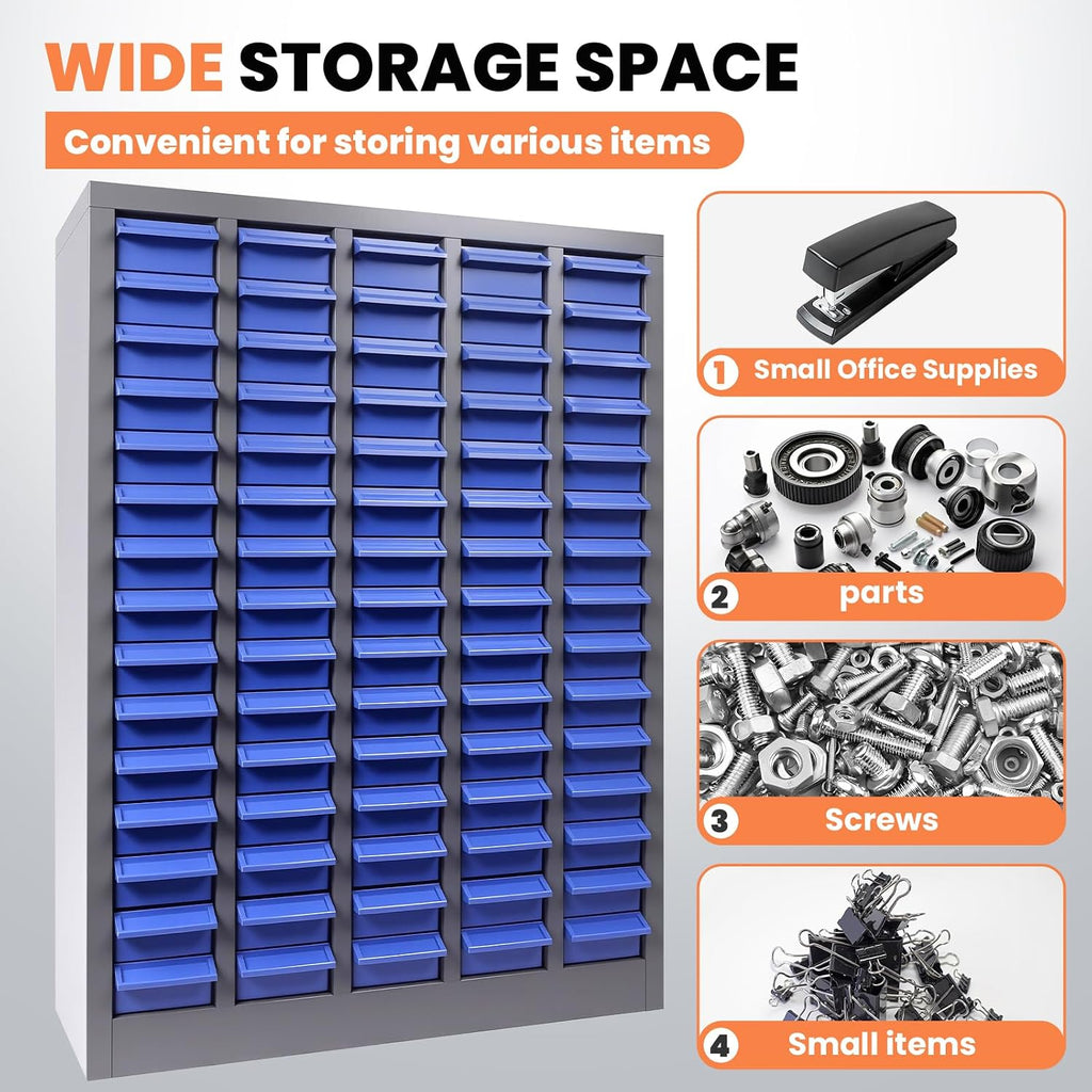 100 Drawers Parts Cabinet, Heavy Duty Bolt and Nut Organizer with Adjustable Dividers and Labels, Tool Storage Cabinet with ABS Drawer for Workshop, Garage (75 Drawers)